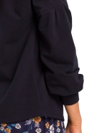 Bluzka damska z długim bufiastym rękawem luźna dzianina atramentowa S176