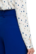 Bluzka damska z nadrukiem wiązaniem i długim rękawem ecru S129