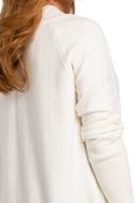 Długi sweter damski gładki z półgolfem i ściągaczem ecru S184