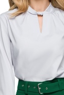 Gładka bluzka damska luźna ze stójką i długim rękawem szara S126