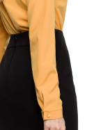 Gładka bluzka damska z wiązaniem pod szyją długi rękaw żółta S130