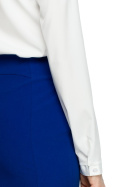 Gładka bluzka damska z wiązaniem pod szyją długi rękaw ecru S130