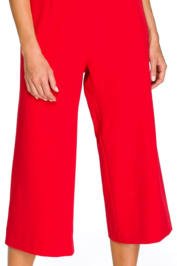 Elegancki kombinezon szerokie nogawki 7/8 krótki rękaw czerwony S135 Elegancki kombinezon szerokie nogawki 7/8 krótki rękaw czerwony S135