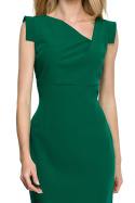 Sukienka ołówkowa midi bez rękawów asymetryczny dekolt zielona S121
