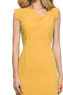 Sukienka ołówkowa midi bez rękawów asymetryczny dekolt żółta S121