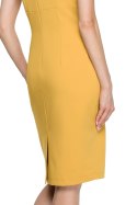 Sukienka ołówkowa midi bez rękawów asymetryczny dekolt żółta S121