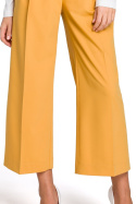 Spodnie damskie kuloty szerokie nogawki 7/8 w kant żółte S139
