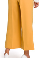 Spodnie damskie kuloty szerokie nogawki 7/8 w kant żółte S139