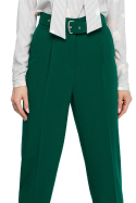 Spodnie damskie w kant z wysokim stanem i paskiem zielone S124
