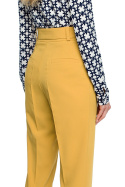 Spodnie damskie w kant z wysokim stanem i paskiem żółte S124
