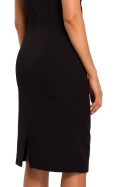 Elegancka sukienka dopasowana midi bez rękawów dekolt V czarna S174