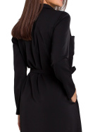 Sukienka koszulowa midi luźna wiązana z długim rękawem czarna S145