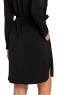 Sukienka koszulowa midi luźna wiązana z długim rękawem czarna S145
