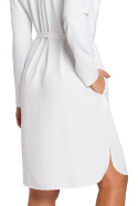 Sukienka koszulowa midi luźna wiązana z długim rękawem ecru S145