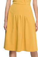 Sukienka rozkloszowana midi z zakładkami dekolt V żółta S122