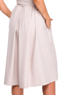 Elegancka sukienka rozkloszowana midi letnia bez rękawów beżowa S161