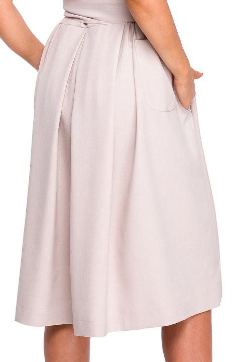 Elegancka sukienka rozkloszowana midi letnia bez rękawów beżowa S161 Elegancka sukienka rozkloszowana midi letnia bez rękawów beżowa S161