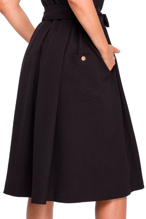 Elegancka sukienka rozkloszowana midi letnia bez rękawów czarna S161 Elegancka sukienka rozkloszowana midi letnia bez rękawów czarna S161