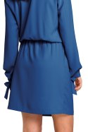 Sukienka przed kolano odcinana w pasie z wiązaniem niebieska S147