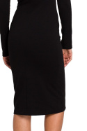 Sukienka ołówkowa tuba dopasowana midi z długim rękawem czarna S152