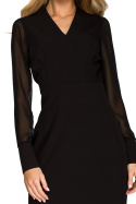 Sukienka ołówkowa midi z długim rękawem i dekoltem V czarna S136