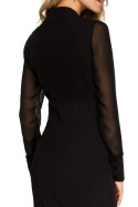 Sukienka ołówkowa midi z długim rękawem i dekoltem V czarna S136
