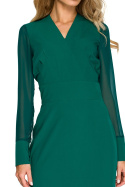 Sukienka ołówkowa midi z długim rękawem i dekoltem V zielona S136