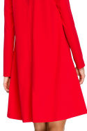Sukienka rozkloszowana trapezowa midi z długim rękawem czerwona S137