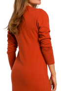 Sukienka swetrowa midi prosta z długim rękawem dzianina ruda S178