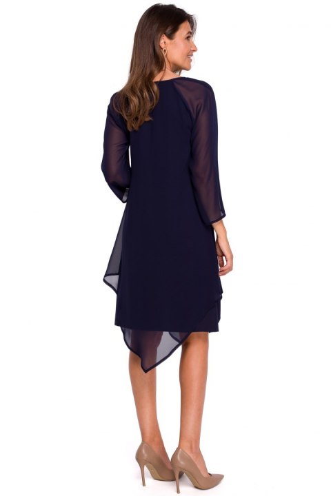 Zwiewna sukienka szyfonowa rozkloszowana boho dekolt V XL granatowa S159 Zwiewna sukienka szyfonowa rozkloszowana boho dekolt V XL granatowa S159