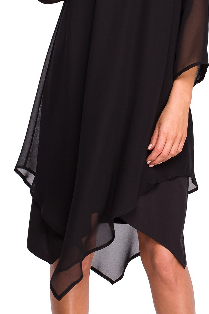 Zwiewna sukienka szyfonowa rozkloszowana boho dekolt V czarna S159