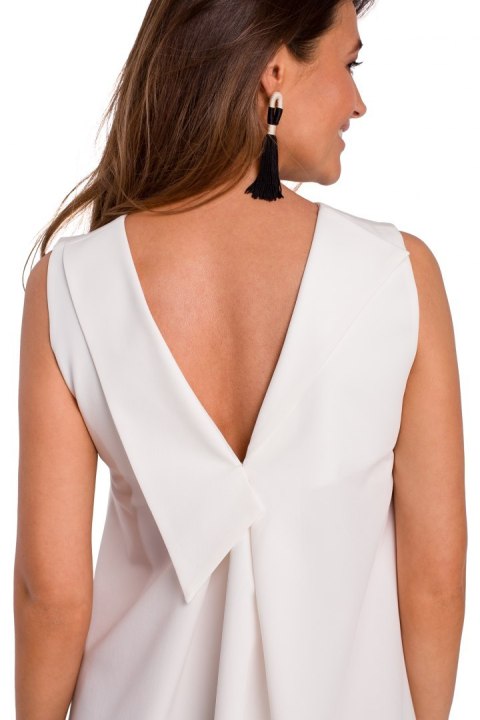 Sukienka trapezowa midi bez rękawów dekolt V z tyłu ecru r.XXL S157 Sukienka trapezowa midi bez rękawów dekolt V z tyłu ecru r.XXL S157