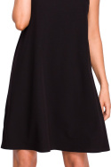 Sukienka trapezowa midi bez rękawów dekolt V z tyłu czarna S157