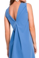 Sukienka trapezowa midi bez rękawów dekolt V z tyłu niebieska S157