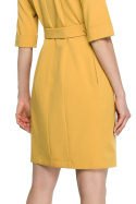 Sukienka żakietowa midi z paskiem zapinana na napy żółta S120