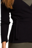Sweter damski kopertowy na zakładkę wiązany na boku czarny S173
