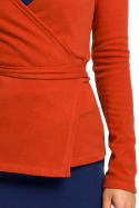 Sweter damski kopertowy na zakładkę wiązany na boku rudy S173