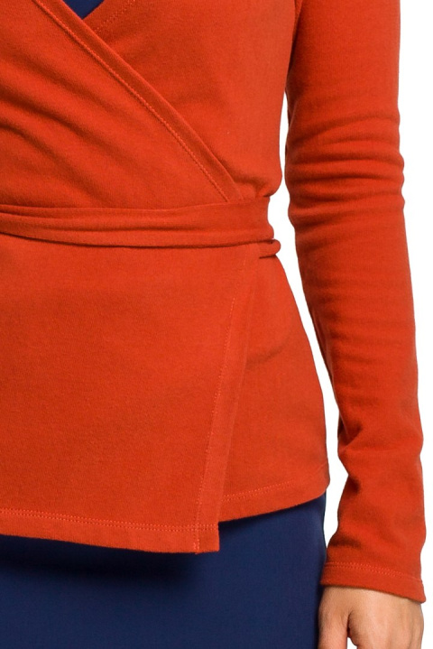 Sweter damski kopertowy na zakładkę wiązany na boku rudy S173 Sweter damski kopertowy na zakładkę wiązany na boku rudy S173