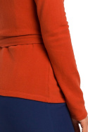 Sweter damski kopertowy na zakładkę wiązany na boku rudy S173
