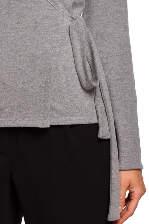 Sweter damski kopertowy na zakładkę wiązany na boku szary S173 Sweter damski kopertowy na zakładkę wiązany na boku szary S173