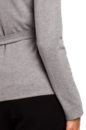 Sweter damski kopertowy na zakładkę wiązany na boku szary S173