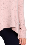 Sweter damski z asymetrycznym dołem różowy s149