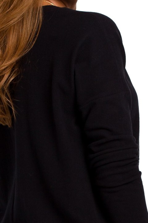 Sweter damski dzianinowy luźny z dekoltem w łódkę czarny S180 Sweter damski dzianinowy luźny z dekoltem w łódkę czarny S180