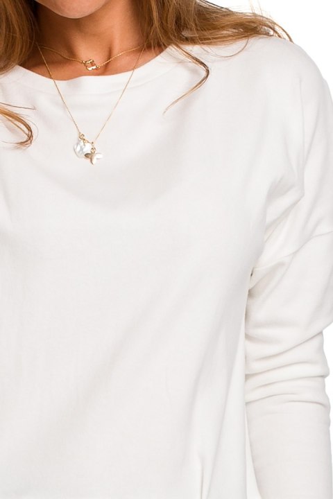 Sweter damski dzianinowy luźny z dekoltem w łódkę ecru S180 Sweter damski dzianinowy luźny z dekoltem w łódkę ecru S180