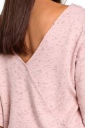 Sweter damski z głębokim dekoltem różowy S150