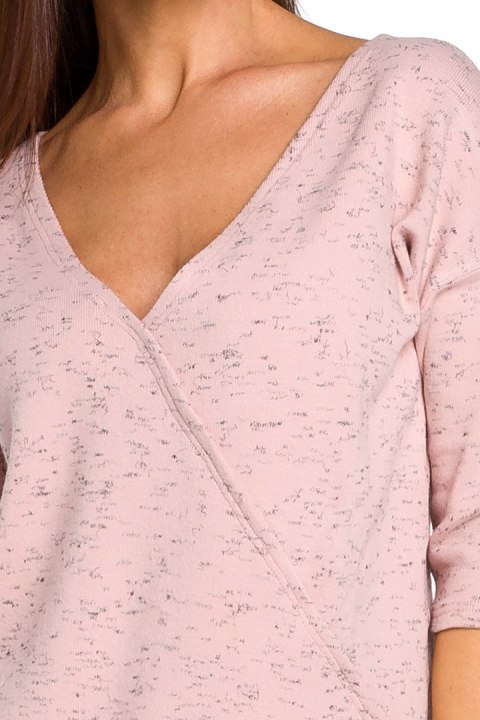 Sweter damski z głębokim dekoltem różowy S150 Sweter damski z głębokim dekoltem różowy S150