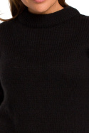Sweter damski krótki ze ściągaczem luźny splot czarny S185