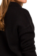Sweter damski krótki ze ściągaczem luźny splot czarny S185