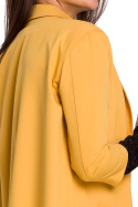 Długi żakiet damski prosty zapinany na guziki rękaw 3/4 żółty S142