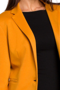 Żakiet damski krótki taliowany zapinany dzianinowy żółty S154